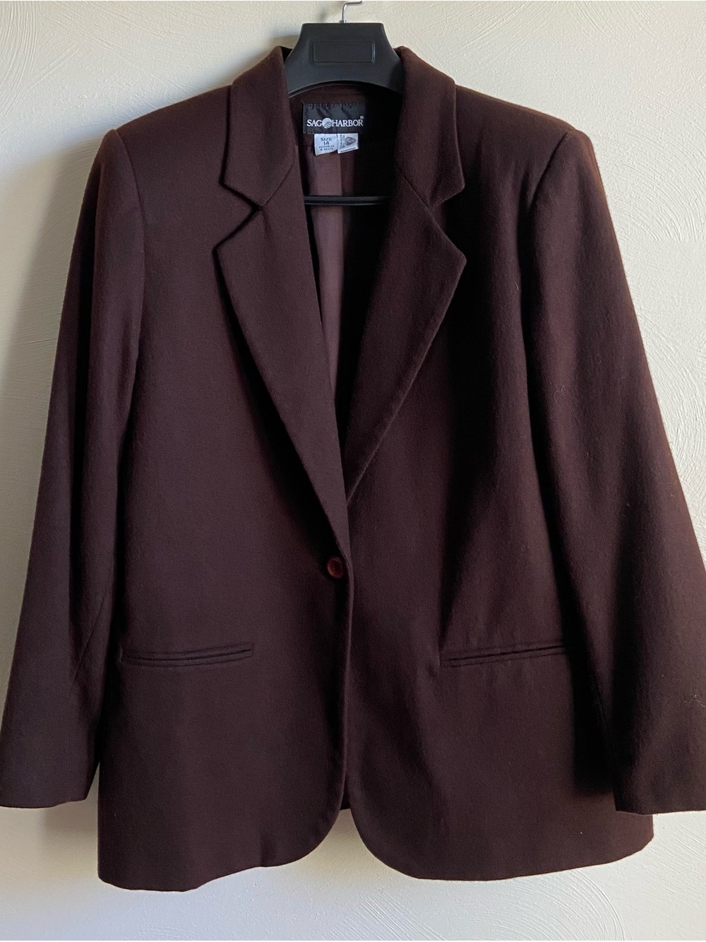 Sag Harbor 100% Wool Women's Deep Brown Single-Button Blazer